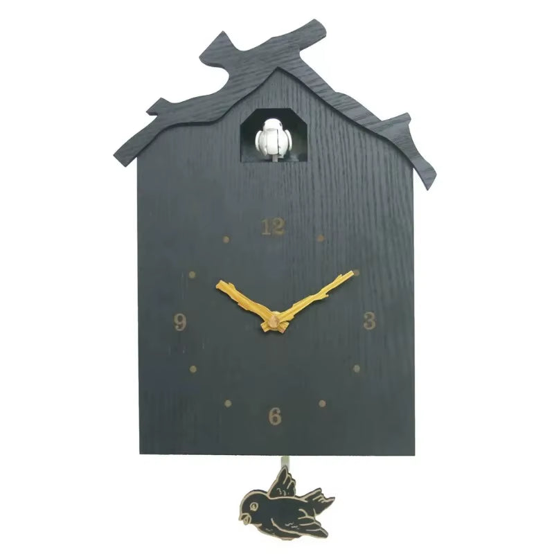 1PC Creative Elegant Cuckoo House Hanging Clock Wall Clock Wooden Clock with Chime and Pendulum for Home Office Living Room