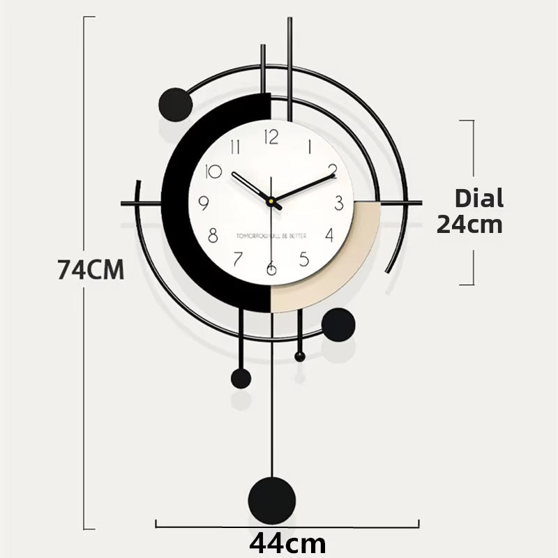 Silent Pendulum Wall Clock Modern Minimalist Creative Elegant Home Decor for Living Dining Room Wall Mounted