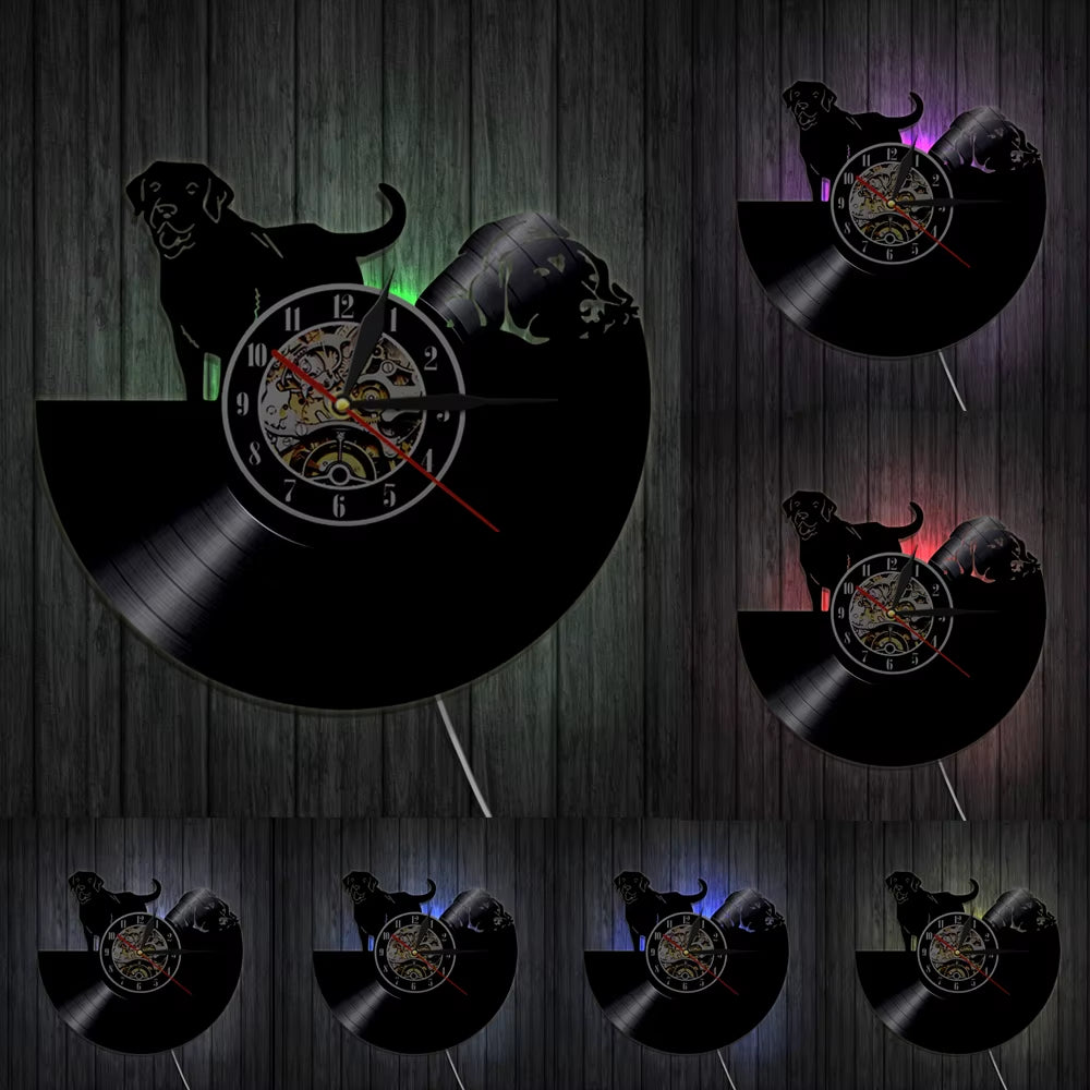 Black Puppy Pets Vinyl Record Wall Clock Pug Doggy Animal Clock Different Doggie Breeds Home Decor Dog Lovers' Favorite Gift