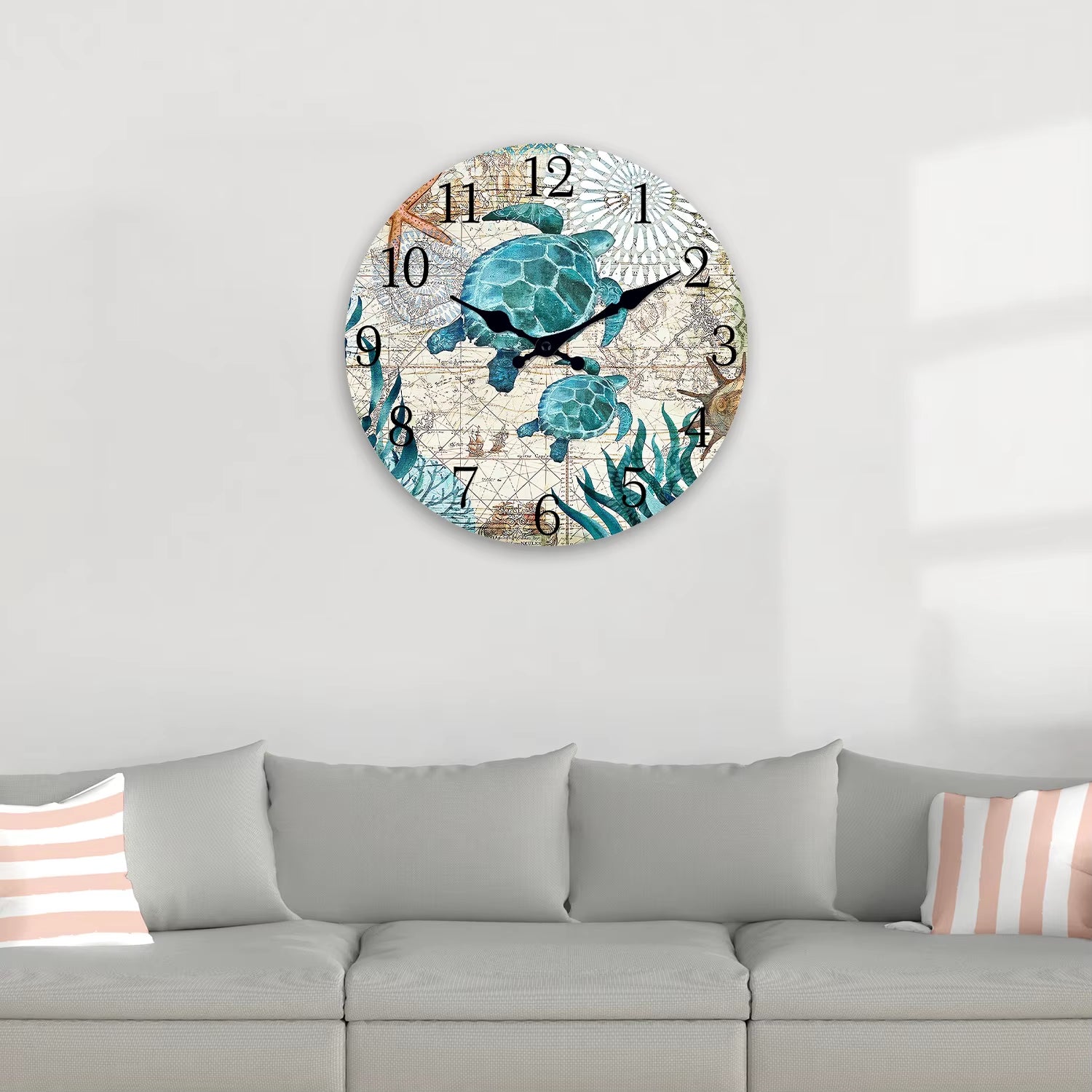 Creative Turtle Wooden Wall Clock Living Room Bedroom Kitchen Home Decoration Silent Quartz Clock Holiday Gift 10-Inch 12-Inch 14Inch 16Inch (No Battery)