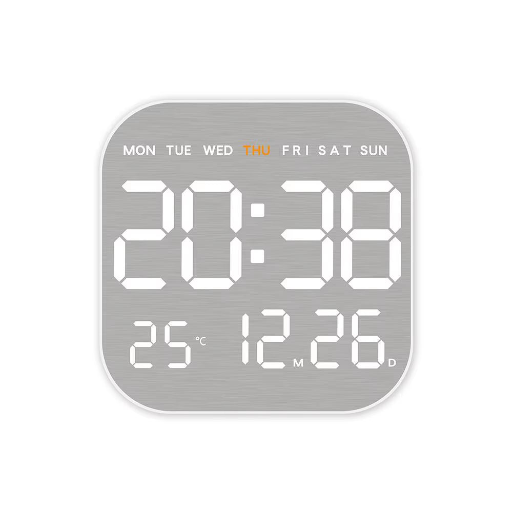 Multifunctional LED Electronic Clock Fashion Simple Metal Brushed Face Home Christmas Temperature Hanging New Digital Wall Clock