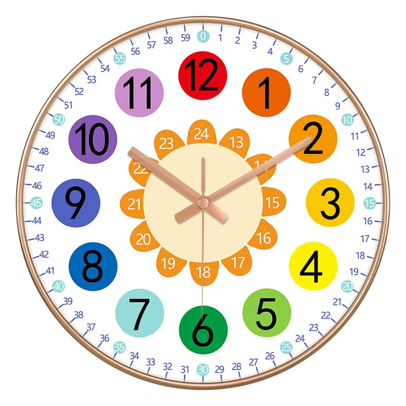 24 Style 8 Inch Early Childhood Education Clock Mute Home Living Bedroom Wall Punch-Free Battery Powered Electronic Color Clock