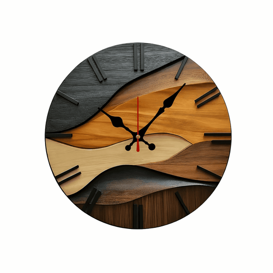 Horloge Murale "Sédiment" – Design Abstrait Multicouche en Bois & Silencieuse