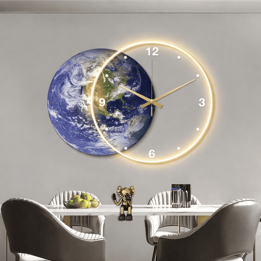 Horloge Murale de notre planète Terre  – Grand Modèle Silencieux pour Salon et Salle à Manger