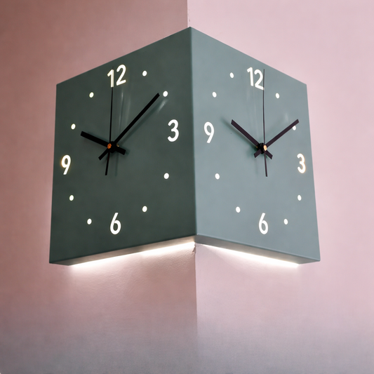 Horloge d'Angle Double Face "Creative Light Sensor" – Design Carré & Capteur Intelligent