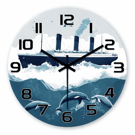 Horloge Murale "Paquebot" – Design Vintage Océan & Dauphins