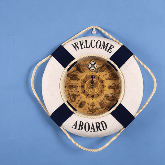 Horloge Murale "Rivage" – Ancre & Gouvernail en Bois Style Méditerranéen Rétro