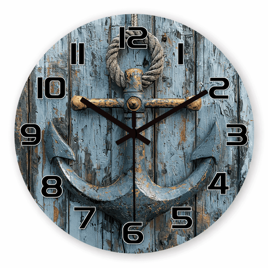 Horloge Murale "Ancre Marine" – Style Rustique & Décoration Côtière Vintage