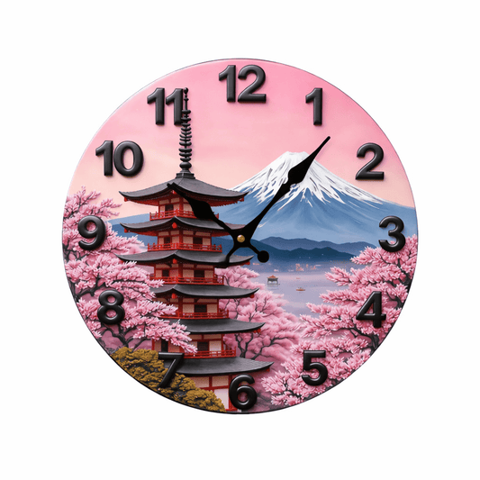 Horloge Murale "Mont Fuji & Cerisiers" – Design Japonais Zen en Bois Silencieux