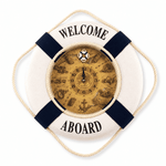 Horloge marine murale Rivage bleu marine avec corde et cadran effet bois