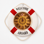 Horloge marine murale Rivage rouge avec corde et cadran effet bois