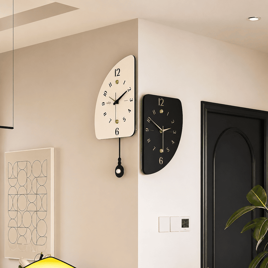 Horloge Murale d'Angle Double Face Noire — Design Moderne Silencieux pour Salon