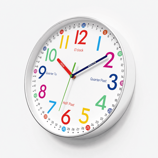 Horloge Éducative Enfant 30cm – Apprendre l'Heure en Couleurs & Silence