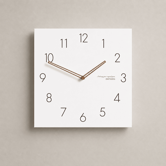 Horloge Murale Carrée Blanche 38 cm – Minimaliste Silencieuse, Aiguilles Bois