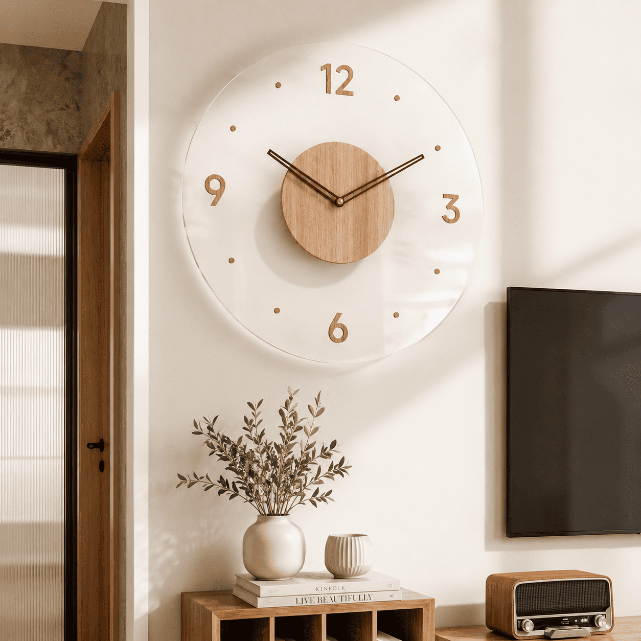 Horloge Murale Ronde Bois – Design Scandinave Silencieux, Chiffres Muraux