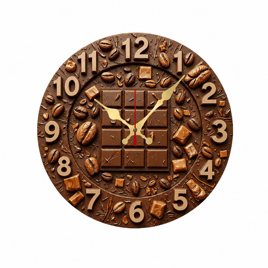 Horloge murale de cuisine en bois — motif chocolat, silencieuse