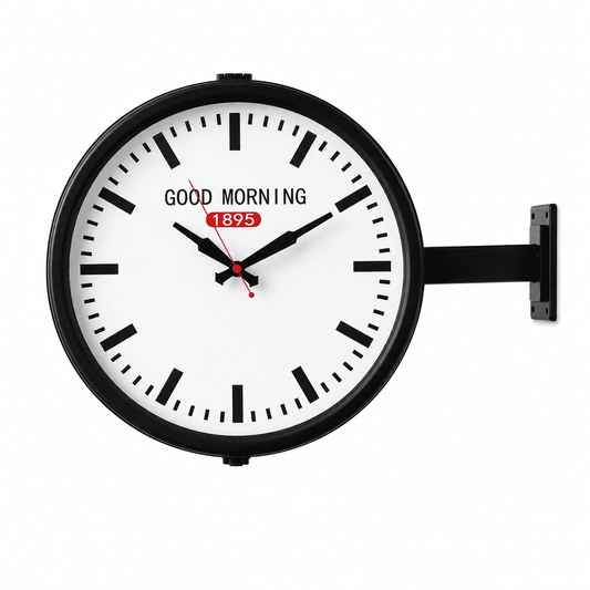 Horloge Murale Double Face Style Gare — Cadre Métal Noir