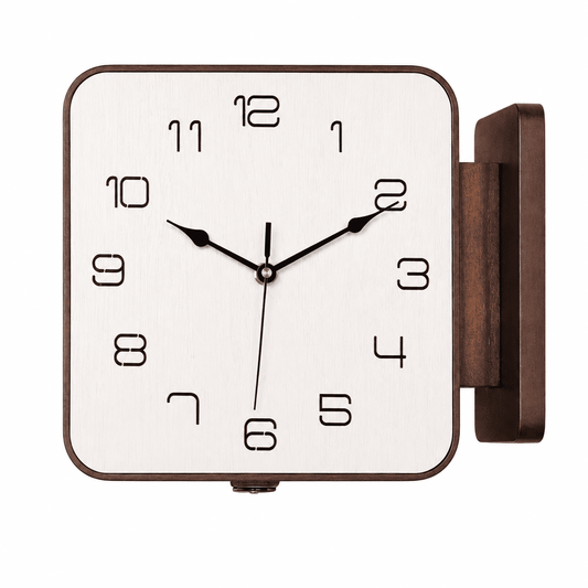 Horloge Murale d'Angle Double Face Carrée en Bois — Design Minimaliste Silencieux