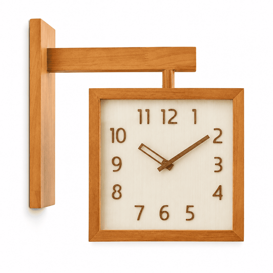 Horloge d'Angle Murale Double Face Horizon en Bois Massif