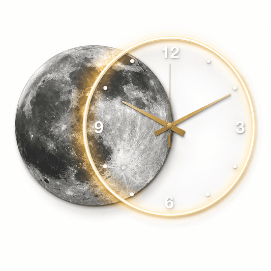 Horloge Murale LED Lune XXL – Grande Horloge Salon Lumineuse Design Luxe