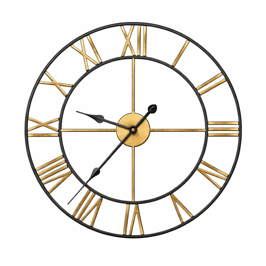 Horloge Murale "Nordic Iron Roman" – Métal Rétro 3D & Chiffres Romains