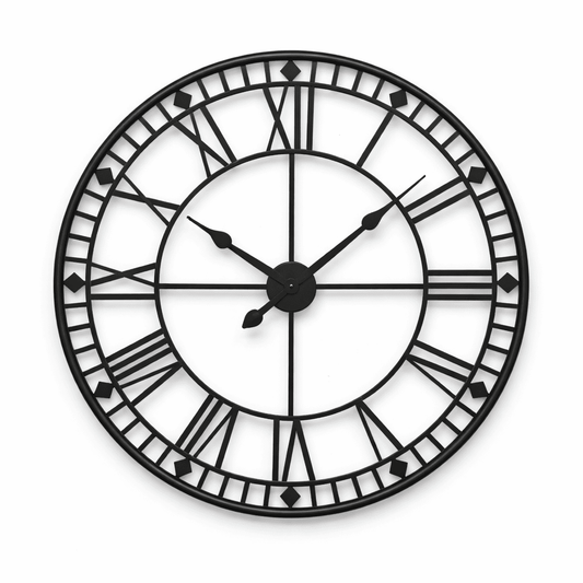 Horloge Murale Géante "Nordic Roman XL" – Métal Noir & Chiffres Romains