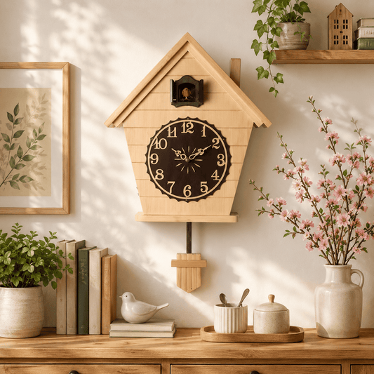 Horloge Coucou "Légende des Bois" – Style Pastoral & Capteur de Nuit Intelligent
