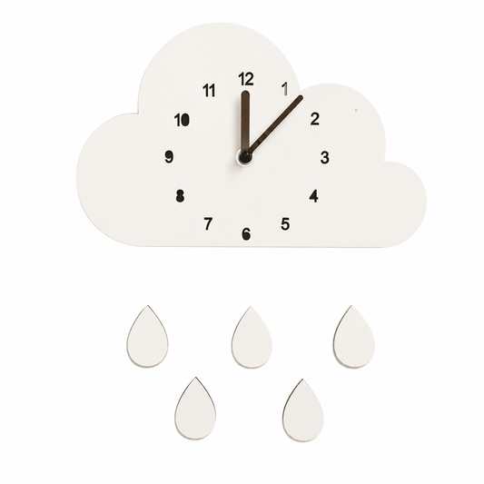 Horloge Murale "Nuage & Gouttes de Pluie" – Design Scandinave en Bois Silencieux