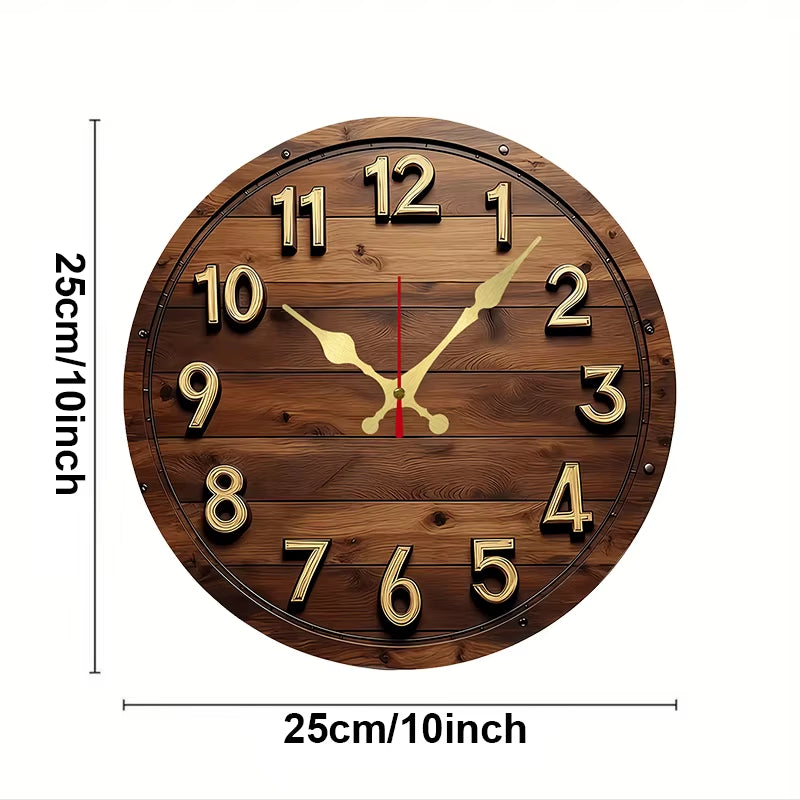 Horloge murale en bois de 25 cm de diamètre avec chiffres visibles et cadran facile à lire
