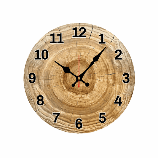 Horloge murale en bois naturel silencieuse avec chiffres noirs design rustique décoration salon