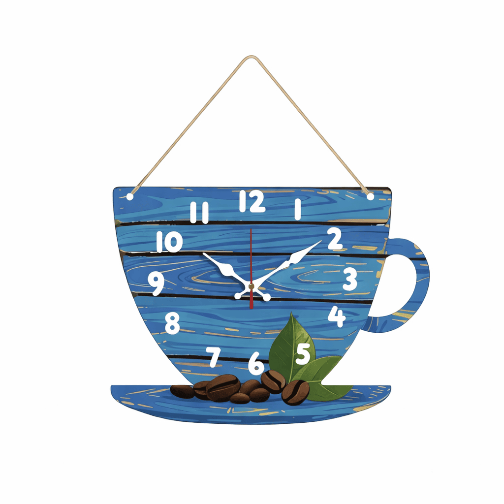 Pendule murale en forme de tasse à café en bois naturel, horloge silencieuse décorative pour cuisine ou salle à manger