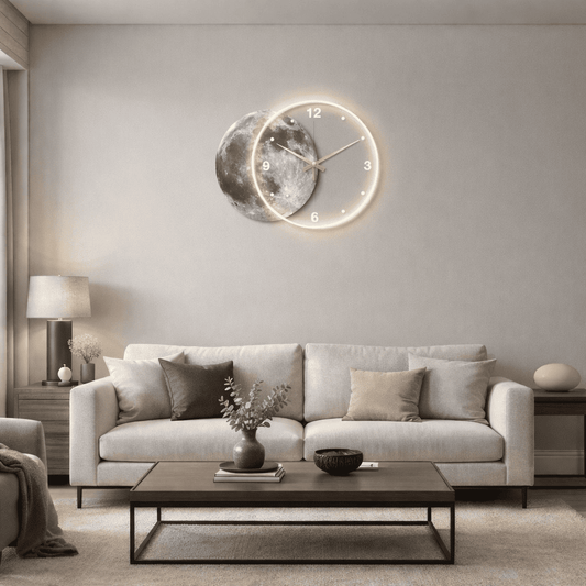 Horloge Murale LED "Moon & Earth" – Art Lumineux XXL & Mouvement Silencieux