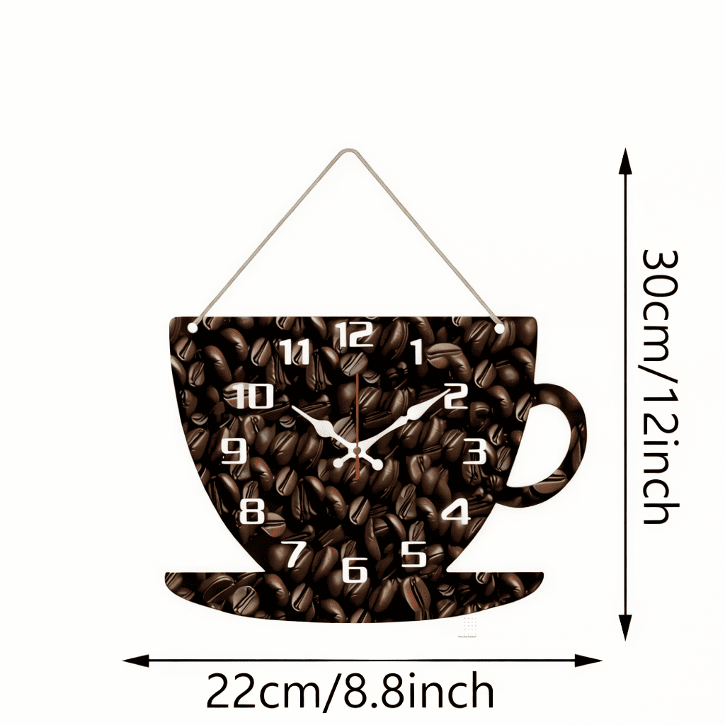 Pendule murale en forme de tasse à café en bois vintage, horloge décorative silencieuse pour cuisine ou coin café