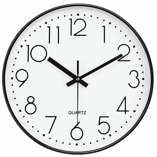 Horloge Murale Blanche Silencieuse – Cadre Noir Classique