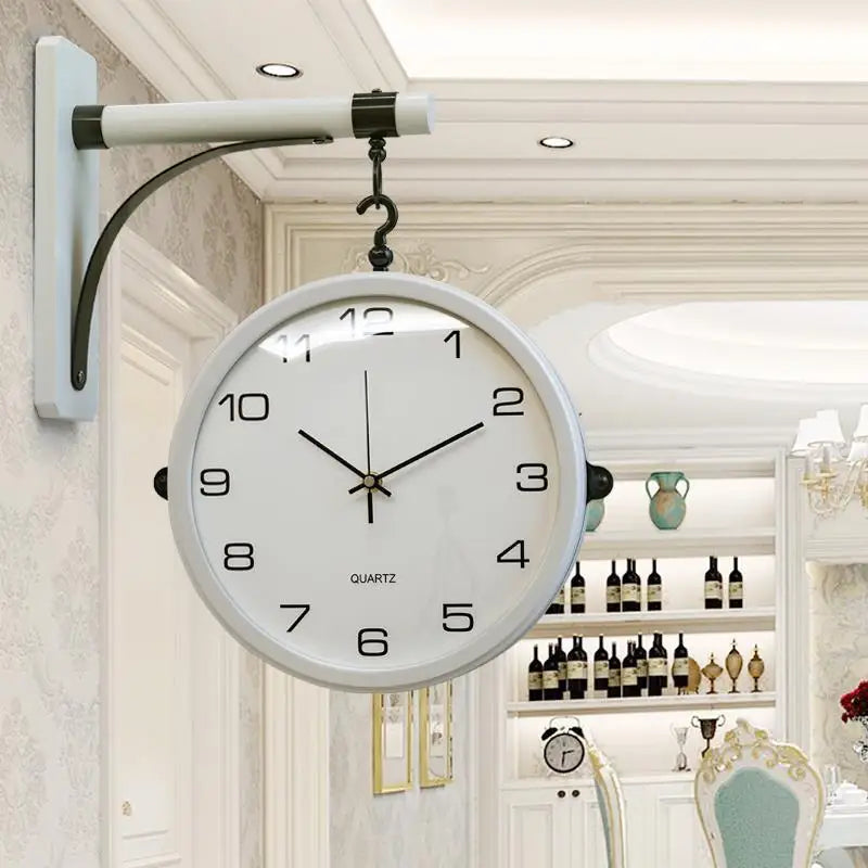 Horloge Murale Scandinave Moderne Double Face, Design En Métal Silencieux Pour Horloges De Salon, Décoration De Luxe À Double Face Pour La Maison Et Le Bureau