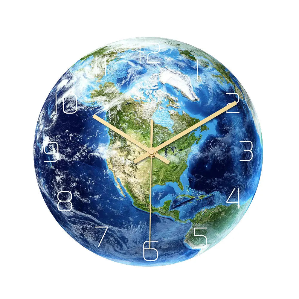 3D Acrylic Luminous Earth Wall Clock Glow in the Dark Silent Numbers Earth Hanging Clock Modern Home Decoration Living Room
