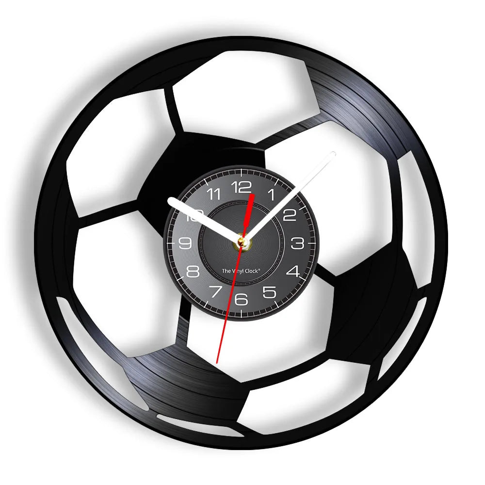 Football Vinyl Record Wall Clock for Bedroom Home Decor Clock Forward and Goalkeeper Laser Cut Music Album Decorative Wall Watch