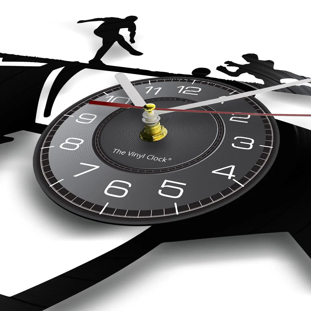 Football Vinyl Record Wall Clock for Bedroom Home Decor Clock Forward and Goalkeeper Laser Cut Music Album Decorative Wall Watch