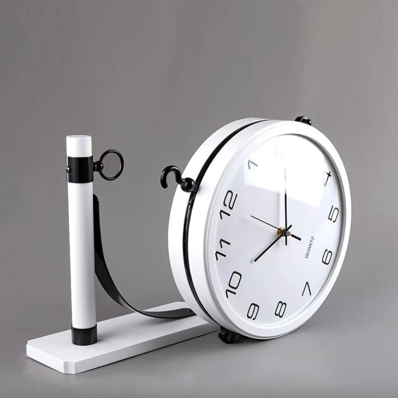 Horloge Murale Scandinave Moderne Double Face, Design En Métal Silencieux Pour Horloges De Salon, Décoration De Luxe À Double Face Pour La Maison Et Le Bureau