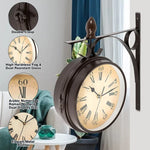 Horloge murale double face en fer forgé — style gare, potence 30 cm - Vignette | La Belle Horloge