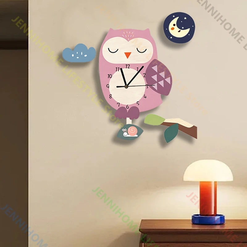 Rocket Pendulum Wall Clock Wall Mount Dinosaur Wall Watch Cute Animals DIY Decor for Home Bedroom Bird PVC Children'S Gift