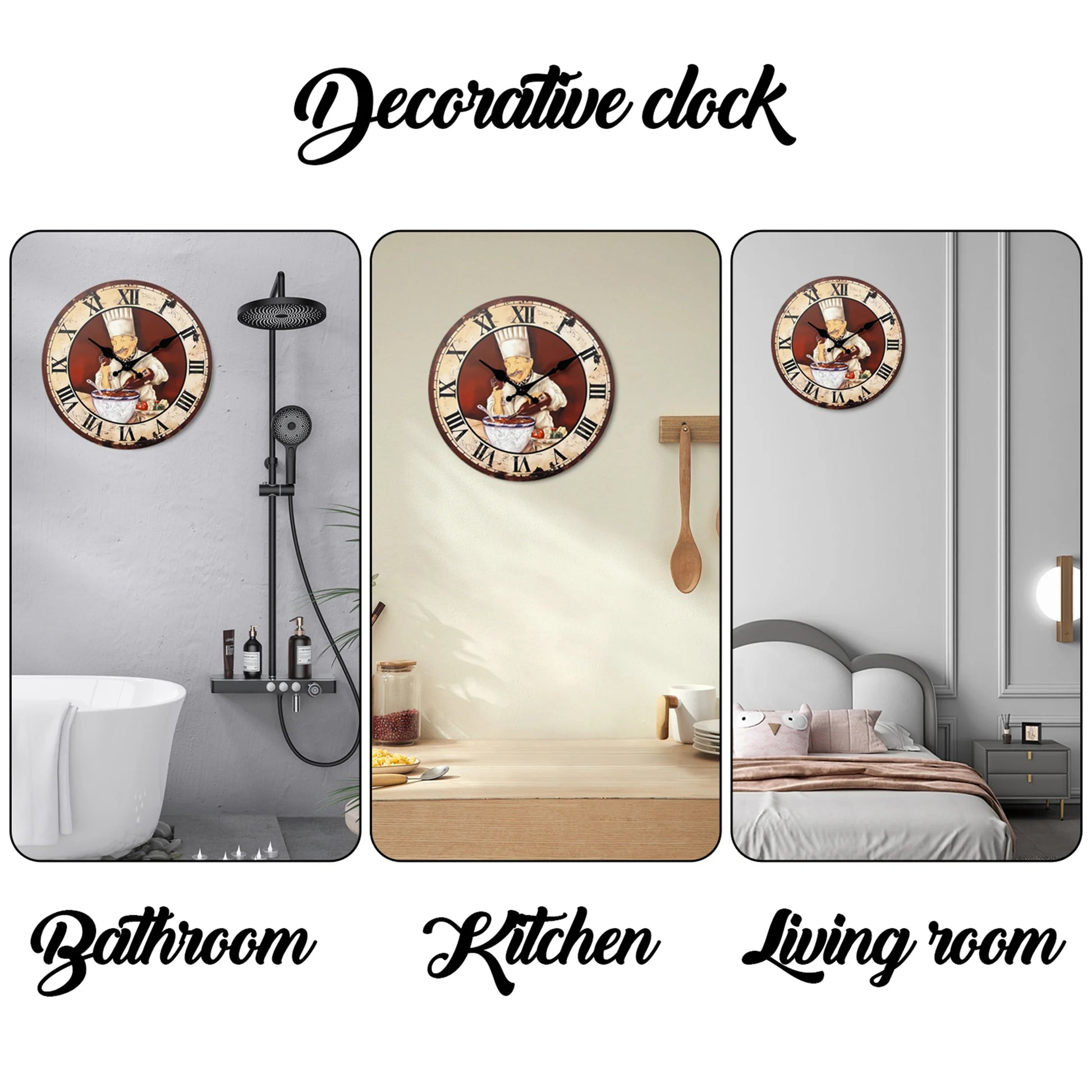 Rétro Italien Chef Modèle De Cuisine Horloge Murale En Bois Salon Chambre Cuisine Décoration De La Maison Horloge Murale Horloge À Quartz Silencieuse Cadeau De Vacances 10 Pouces 12 Pouces 14 Pouces 16 Pouces (Sans Piles)