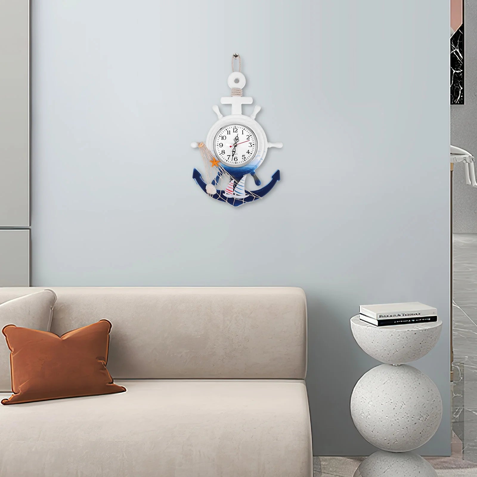 Horloge Murale Contemporaine Avec Ancre De Gouvernail, Décoration Vintage, Bateau, Bureau Suspendu En Bois