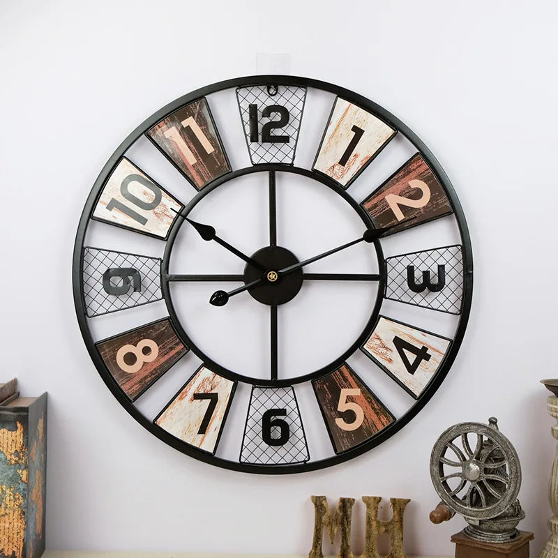 Horloge Murale En Métal De Style Américain De 24 Pouces Pour Salon, Décoration Intérieure, Horloge Murale Silencieuse Rétro En Fer, Salle À Manger, Horloge Murale De 60 Cm