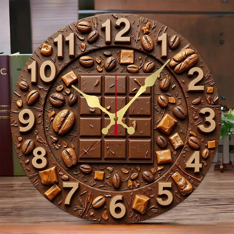 Horloge Murale Suspendue Ronde Silencieuse En Bois Chocolat Et Café, Adaptée Au Salon, Au Bureau, À Une Salle D'Étude, À La Chambre À Coucher, À La Décoration De La Maison