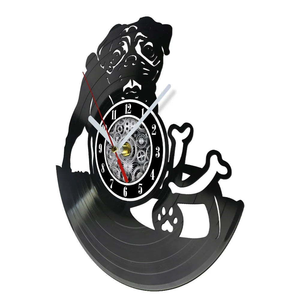 British Bulldog Vinyl Record Wall Clock for Bedroom Office English Bulldog Puppy Animals Dog Pet Loyal Friend Home Decor Watch