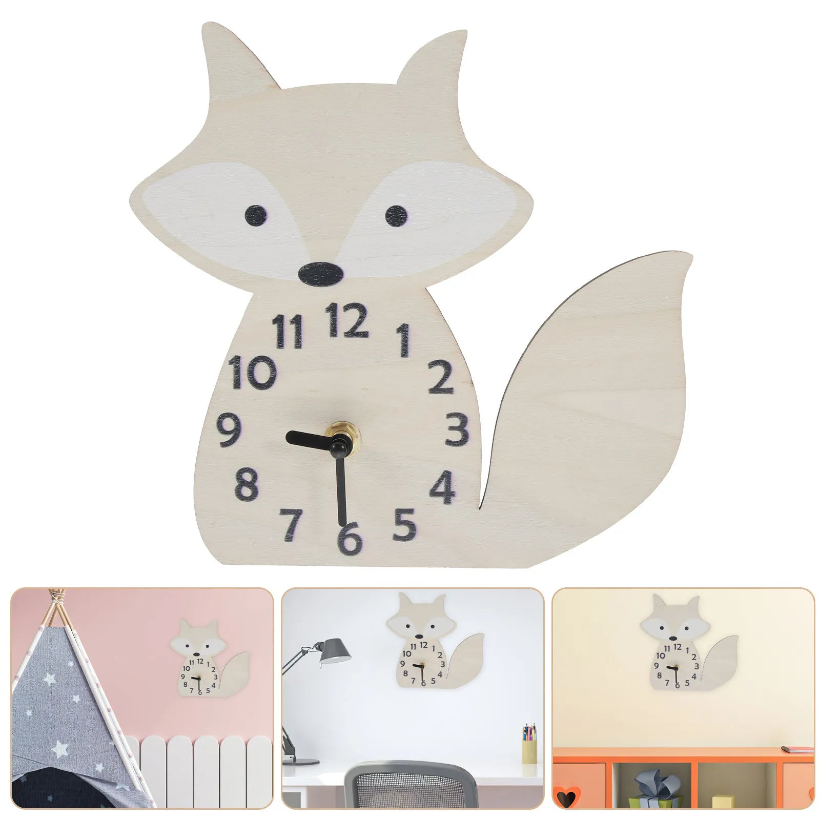 Cute Fox Wooden Wall Clock Mute Design Hanging Clock for Bedroom Living Room Home Decor Housewarming Gift Convenient Wall Clocks
