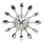Horloge murale de cuisine couverts inox — design moderne, silencieuse - Vignette | La Belle Horloge