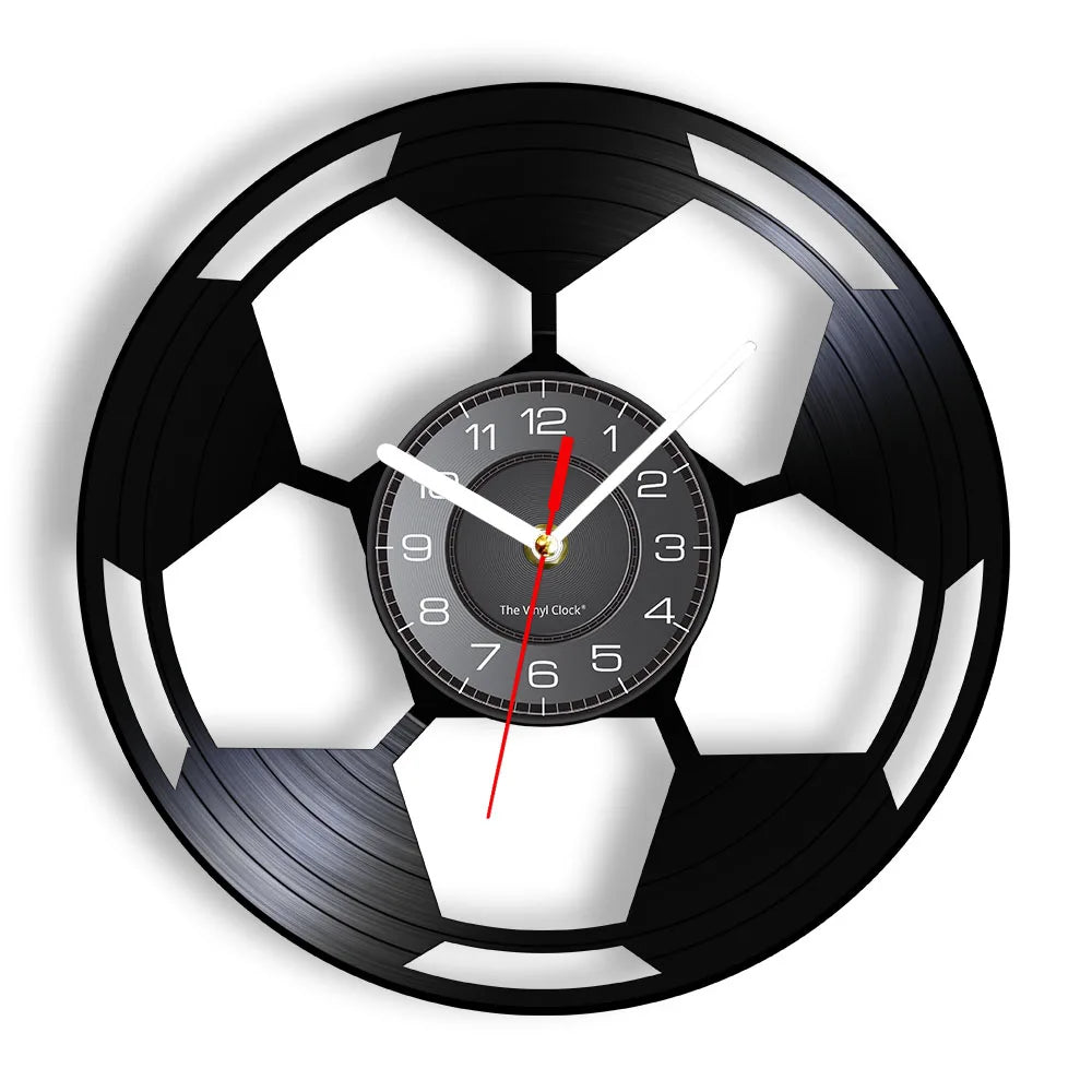 Football Vinyl Record Wall Clock for Bedroom Home Decor Clock Forward and Goalkeeper Laser Cut Music Album Decorative Wall Watch