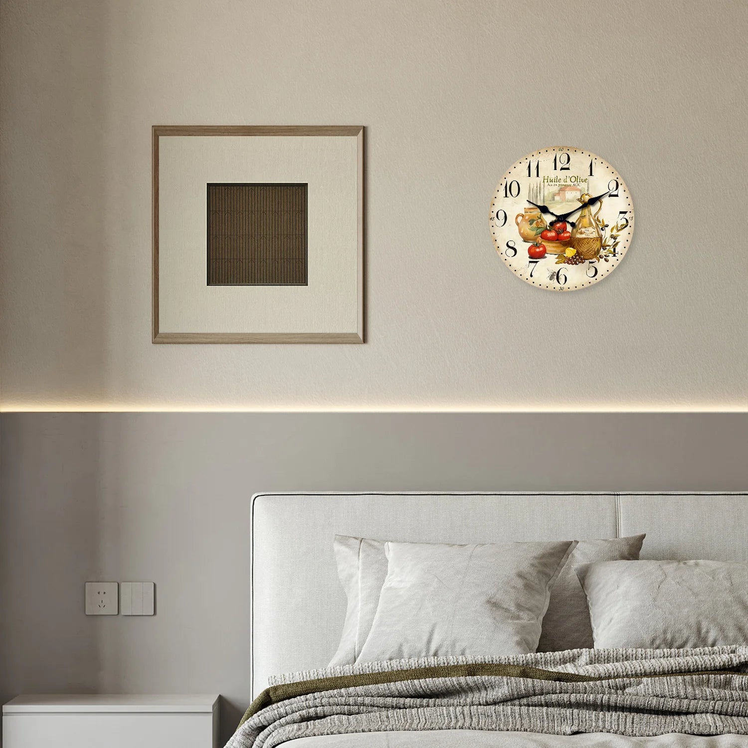 Horloge Murale En Bois Vintage Motif Huile D'Olive Et Tomate, Style Provence, Pour Salon, Chambre, Cuisine, Décoration Intérieure, Horloge Silencieuse À Quartz, Cadeau De Fêtes, 10 Pouces, 12 Pouces, 14 Pouces, 16 Pouces (Sans Pile)